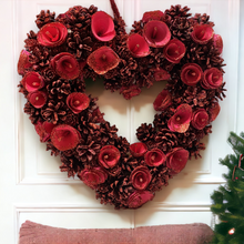 Load image into Gallery viewer, Red Christmas Pinecone Heart Wreath
