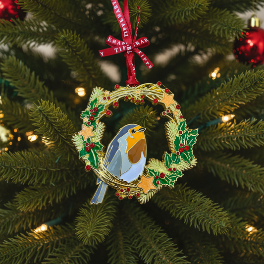 Sparkle Robin & Wreath Christmas Decoration