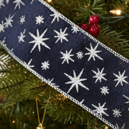 Dark Blue and Silver Star Christmas Ribbon 2.7m