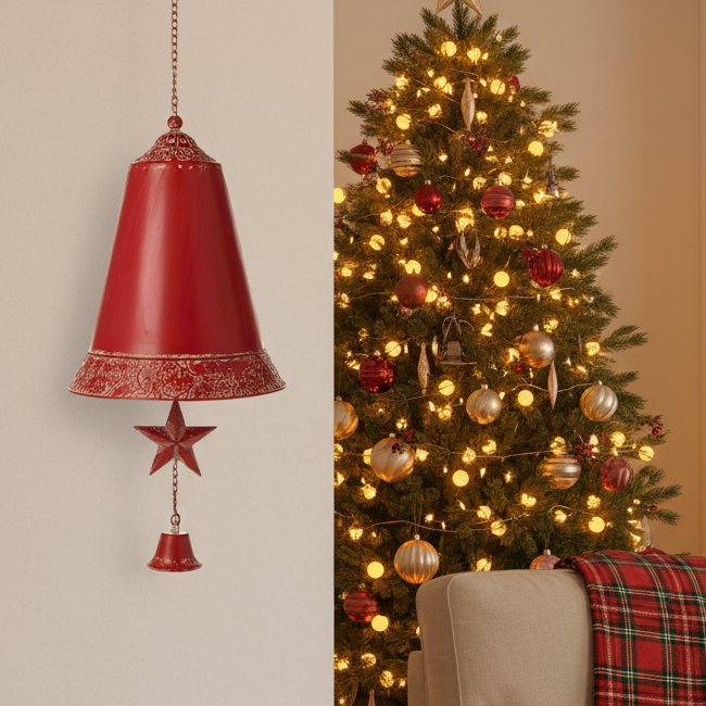 Vintage Style Red Star Christmas Bell