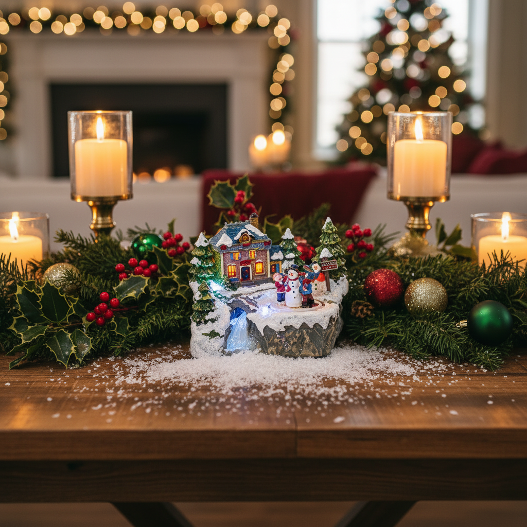 Christmas Village with Rotating Characters 19cm Battery Operated