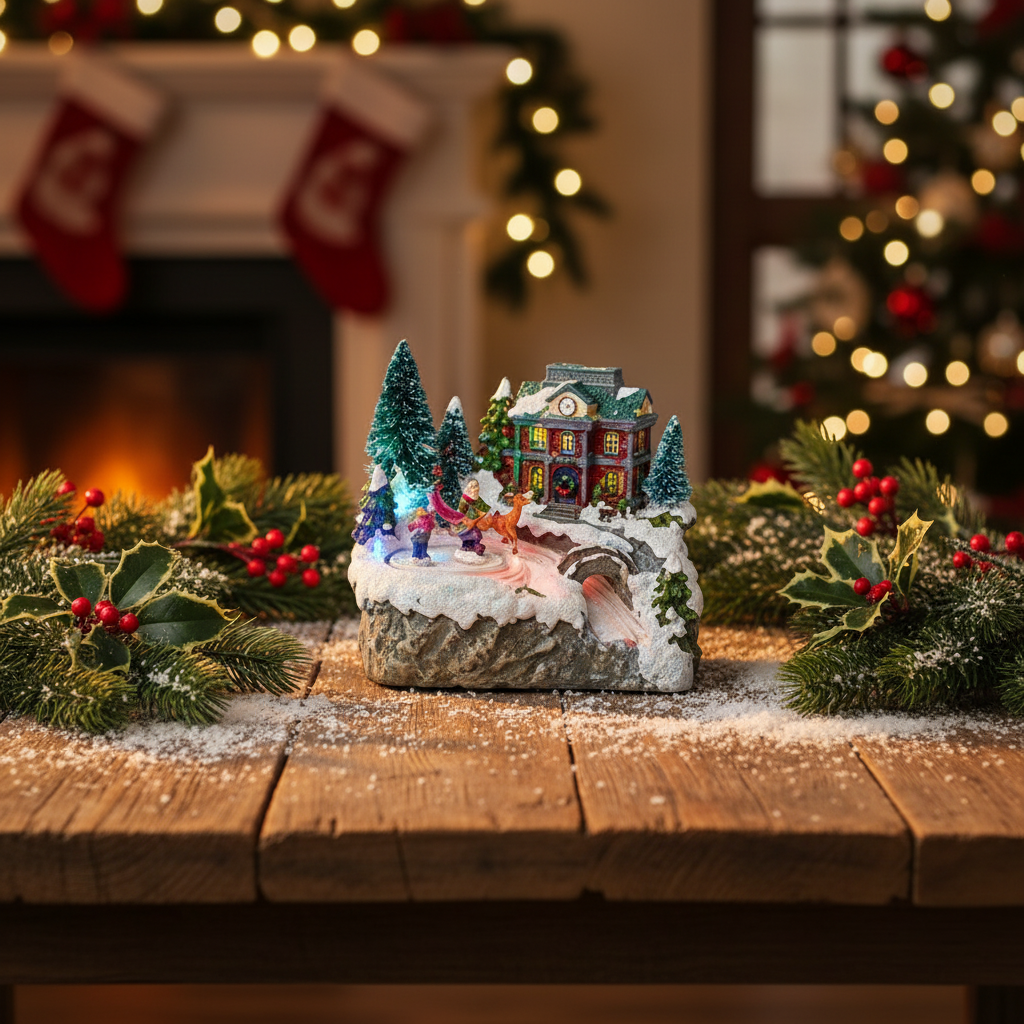 Christmas Village with Rotating Characters 19cm Battery Operated