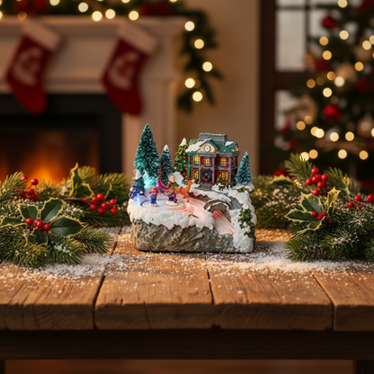 Christmas Village with Rotating Characters 19cm Battery Operated
