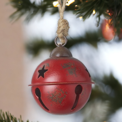 Small Red Metal Star Cut Out Christmas Bell