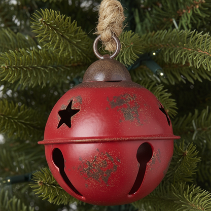 Small Red Metal Star Cut Out Christmas Bell