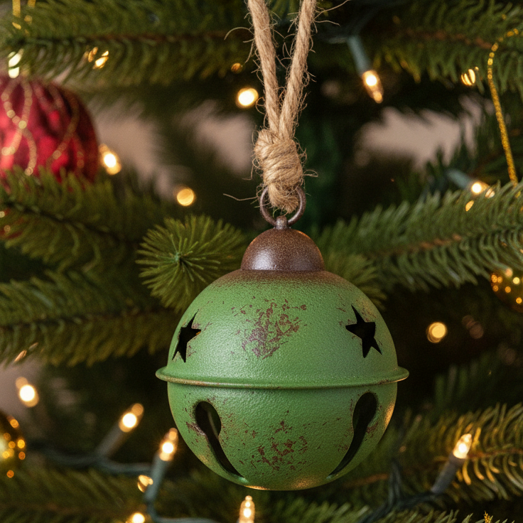 Small Green Metal Star Cut Out Christmas Bell