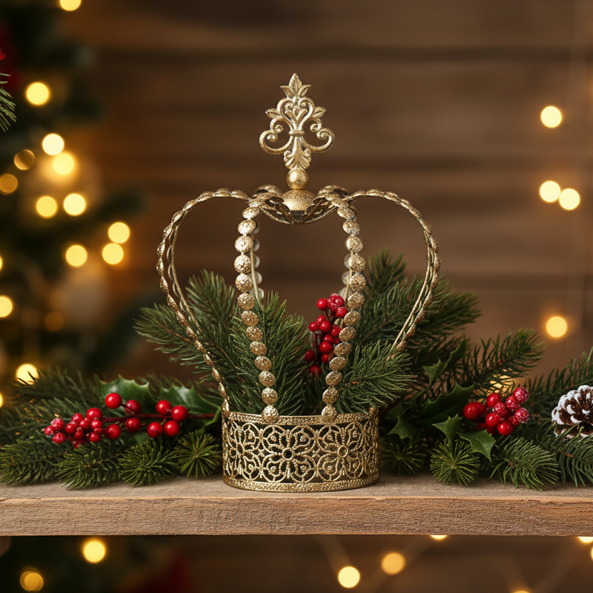 Decorative Gold Metal Christmas Crown Decoration