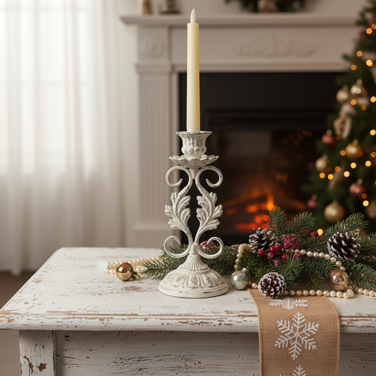 Cream Wax LED Christmas Dinner Candle 22cm