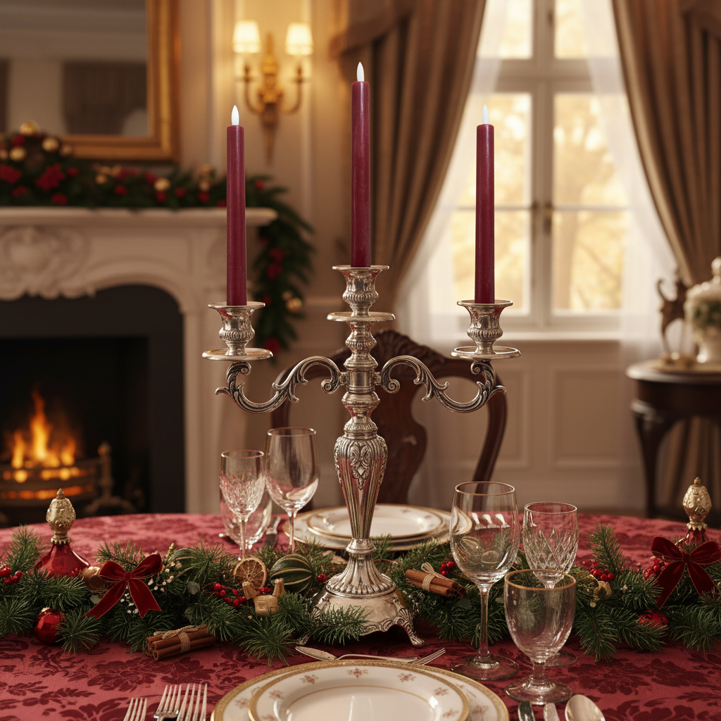 A red wax LED Christmas dinner candle with a white base, designed to resemble a traditional candle.