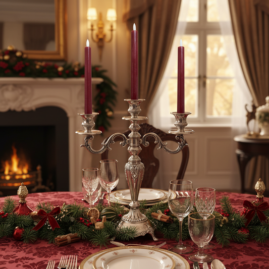 A red wax LED Christmas dinner candle with a white base, designed to resemble a traditional candle.