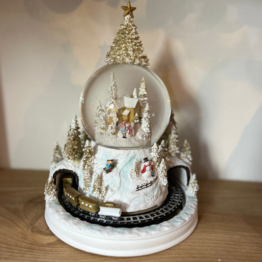 Christmas Train Scene White and Gold LED Snowglobe