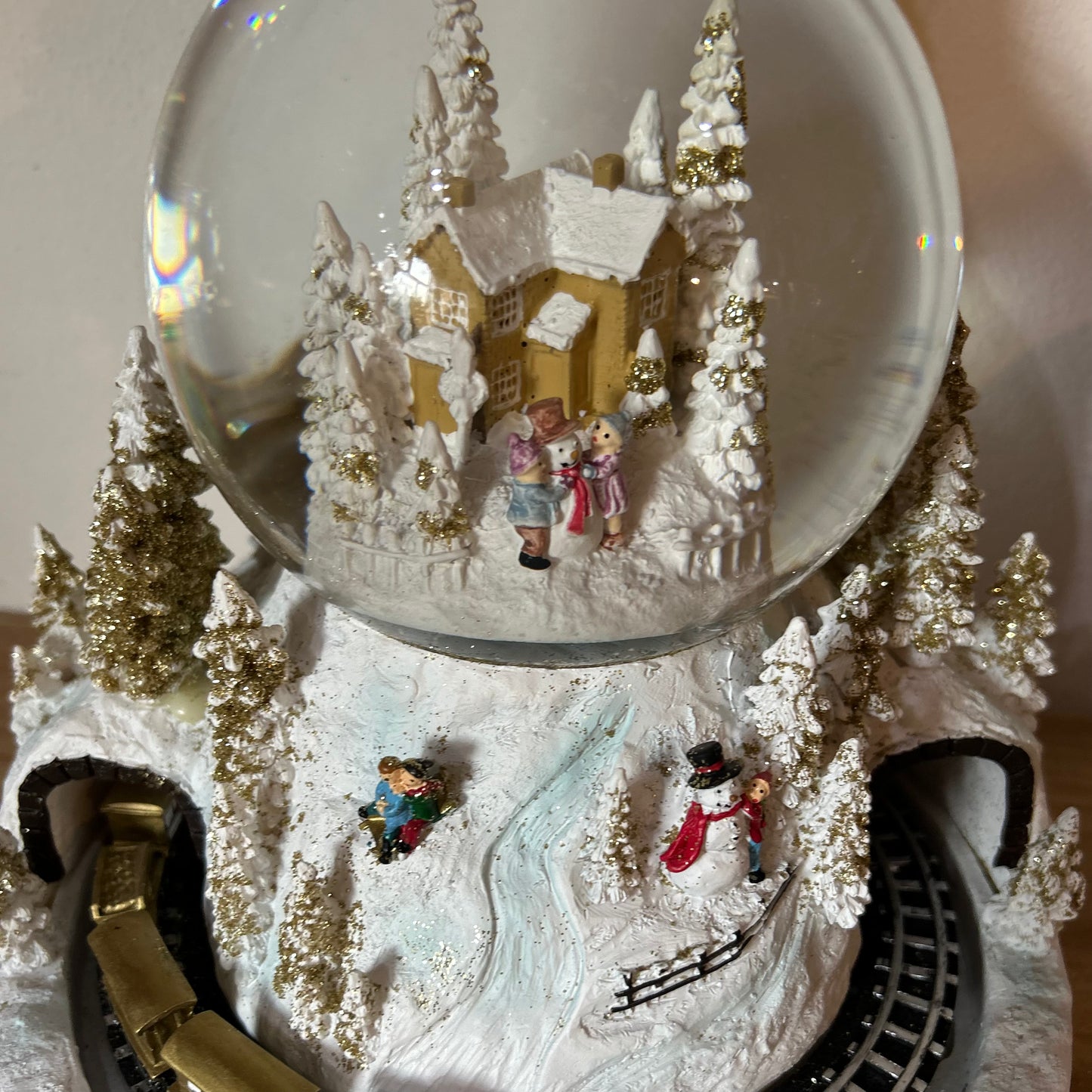 Christmas Train Scene White and Gold LED Snowglobe
