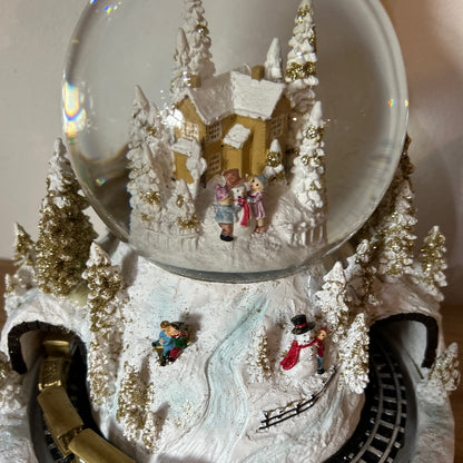 Christmas Train Scene White and Gold LED Snowglobe