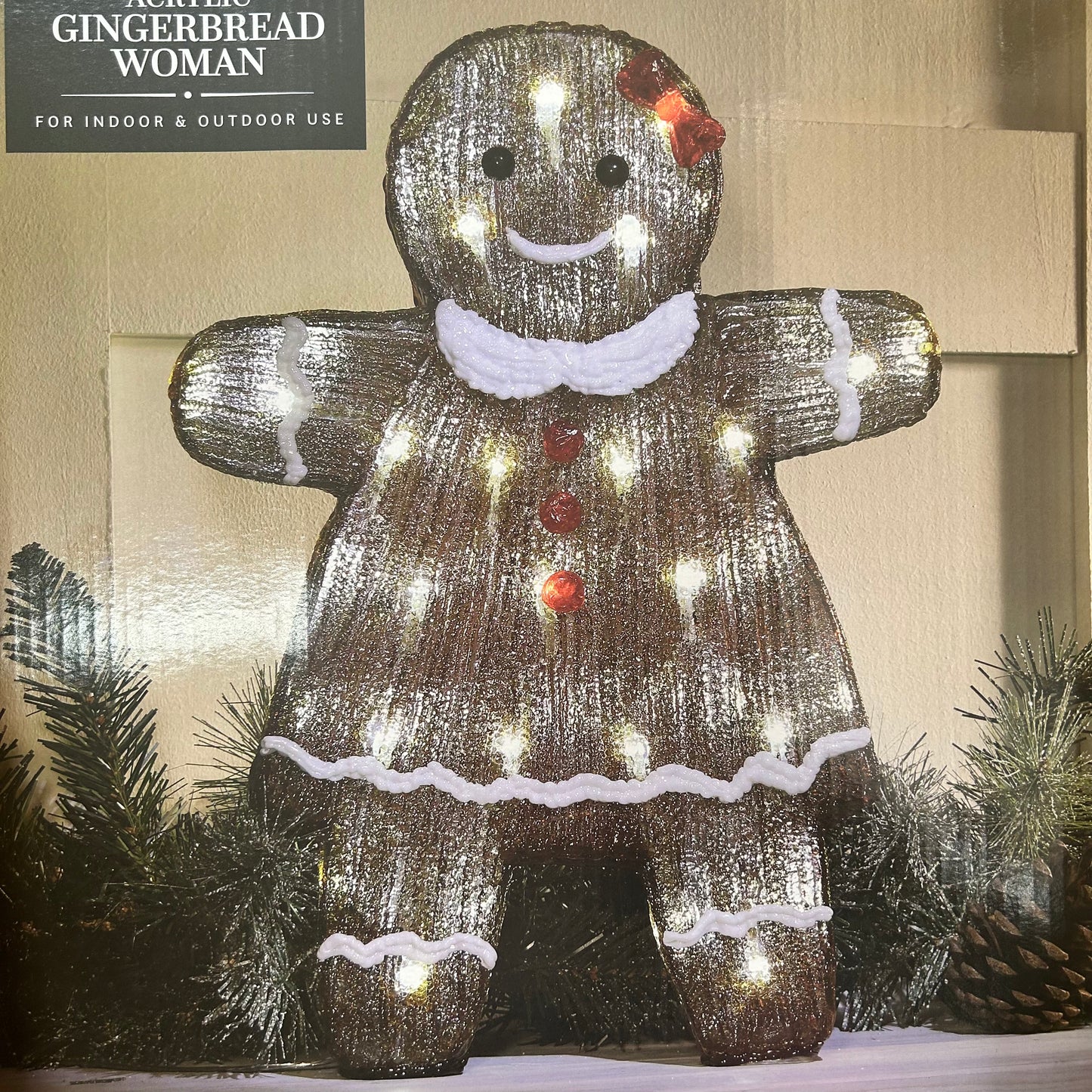 Acrylic LED Mrs Gingerbread Christmas Decoration