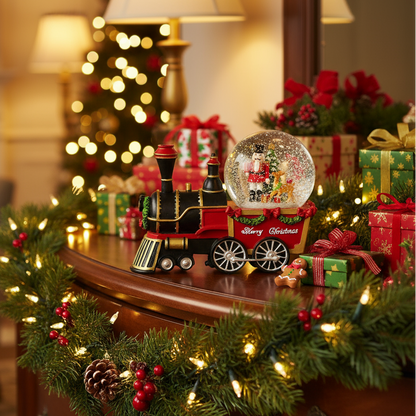 Train with Nutcracker Scene Christmas Snow Globe