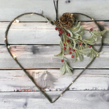 Load image into Gallery viewer, Christmas 37cm Heart with Mistletoe and Red Berries LED Lit
