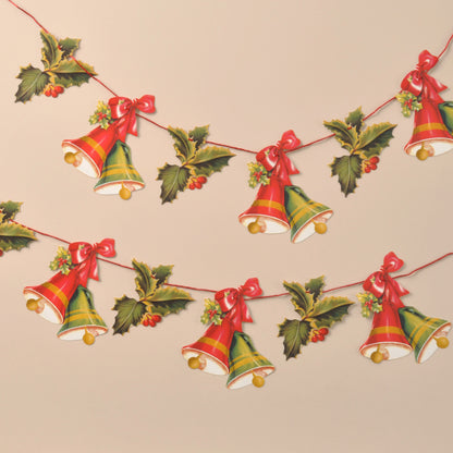 Holly and Bells Christmas Paper Garland