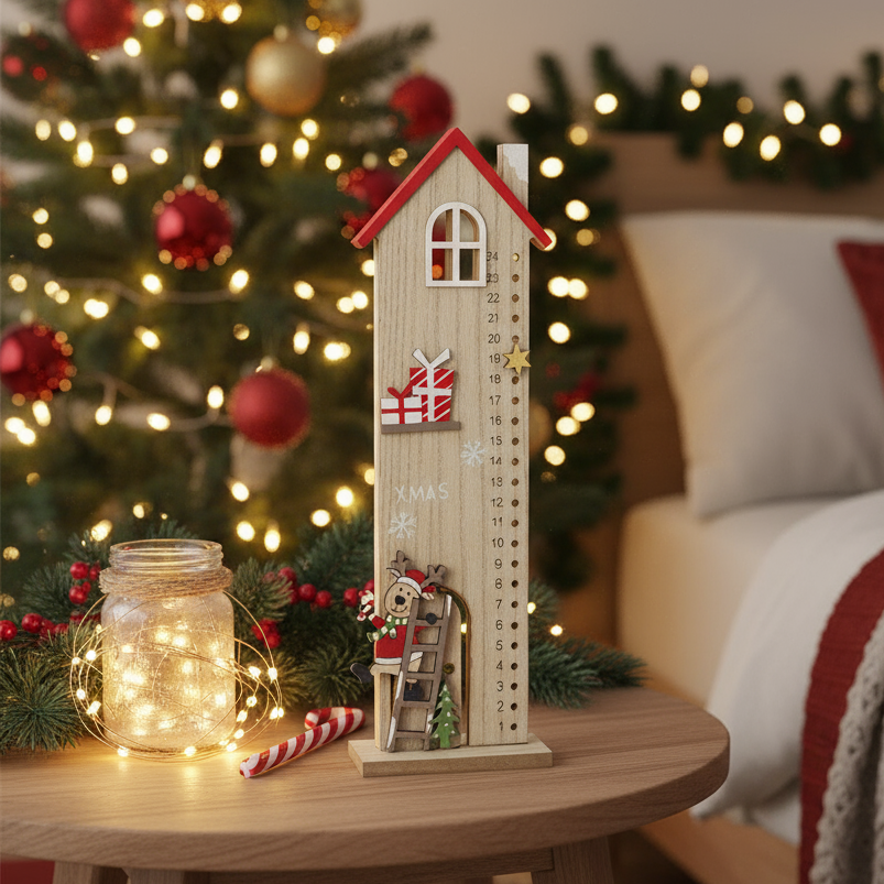 Wooden Tall House Christmas Countdown Advent Decoration