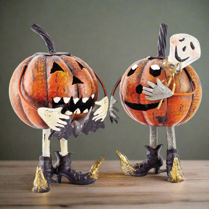 Halloween Standing Metal Pumpkin Tea Light Holders