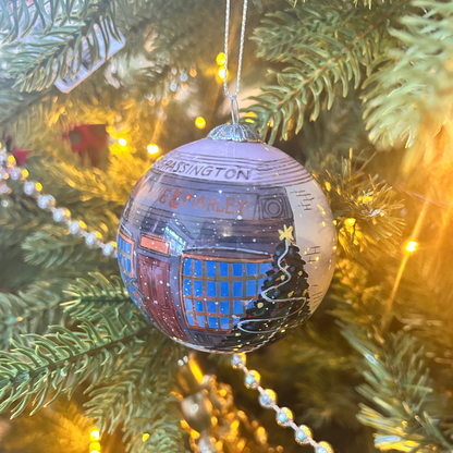 Love Christmas Shop and Scrooge Grassington Glass Bauble