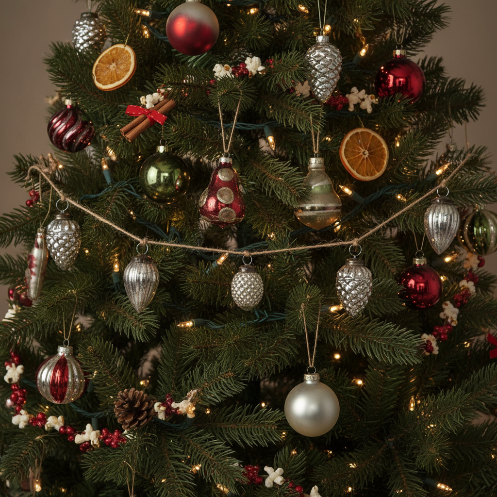 Vintage Style Silver Glass Pinecone Garland