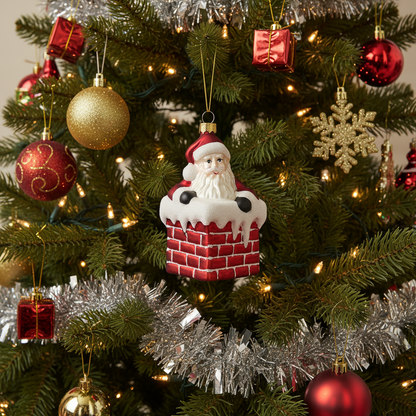 Glass Santa in Chimney Christmas Hanging Decoration