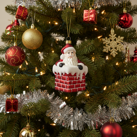 Glass Santa in Chimney Christmas Hanging Decoration