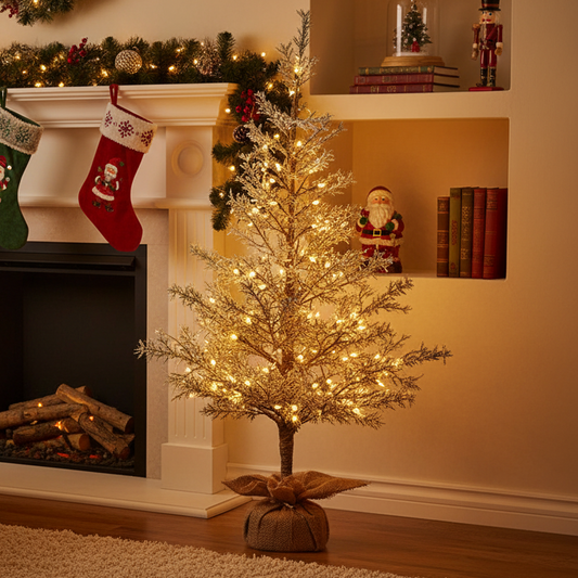 Light up Frosted Fir Christmas Tree in Hessian Bag