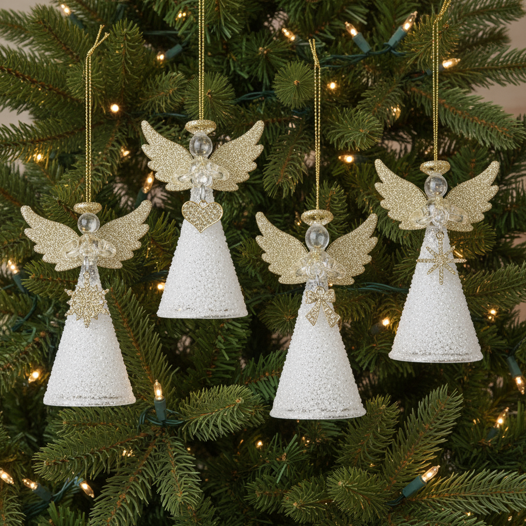 Gold Angel Glass Hanging Christmas Tree Decoration