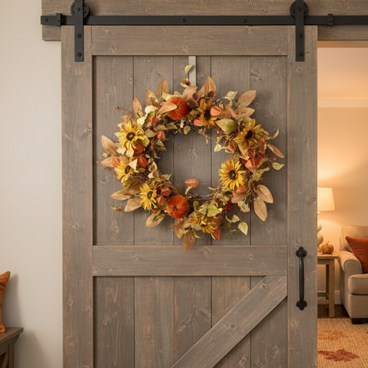 Autumn Foliage Wreath with Pumpkins