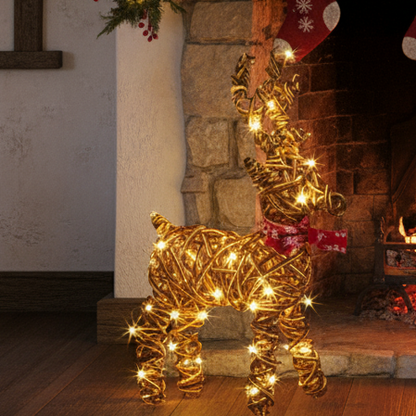 Light Up Wicker Baby Reindeer Christmas Display Decoration