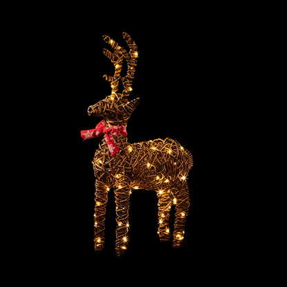 Light Up Wicker Reindeer with Bow Christmas Display Decoration 70cm