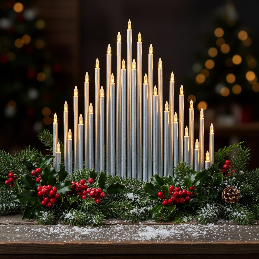 Christmas Silver Pipe Candlebridge 34cm