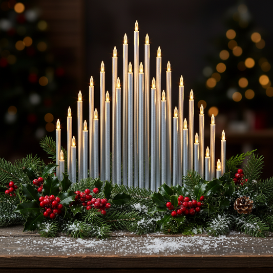 Christmas Silver Pipe Candlebridge 34cm