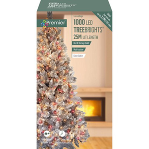 Premier TreeBrights 1000 Red and Vintage Gold LED String Lights Clear Cable