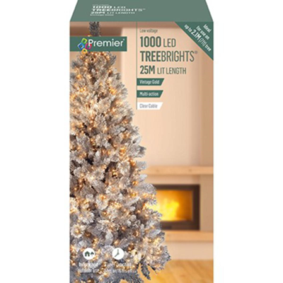 Premier TreeBrights 1000 Vintage Gold LED String Lights Clear Cable