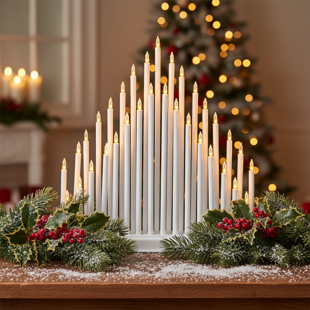Christmas White Pipe Candlebridge 34cm