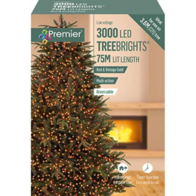 Premier 3000 Red and Vintage Gold LED Treebrights String Lights