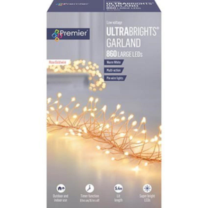 Premier Ultrabright 5.4m Garland Pin Wire with Large Warm White LEDs