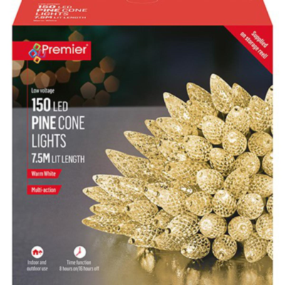 Premier 150 Warm White LED Christmas Pinecone Lights
