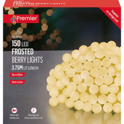 Premier 150 Warm White Frosted Cap Christmas Berry String Lights