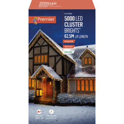 Premier 5000 LED Cluster Brights Christmas Lights Vintage Gold