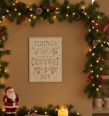 Cream and Gold Aged Christmas Sign Assorted
