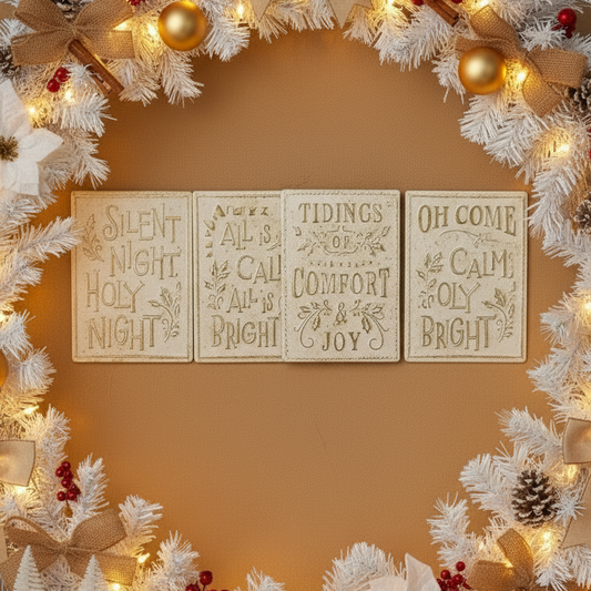 Cream and Gold Aged Christmas Sign Assorted