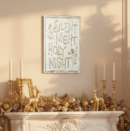 Cream and Gold Aged Christmas Sign Assorted