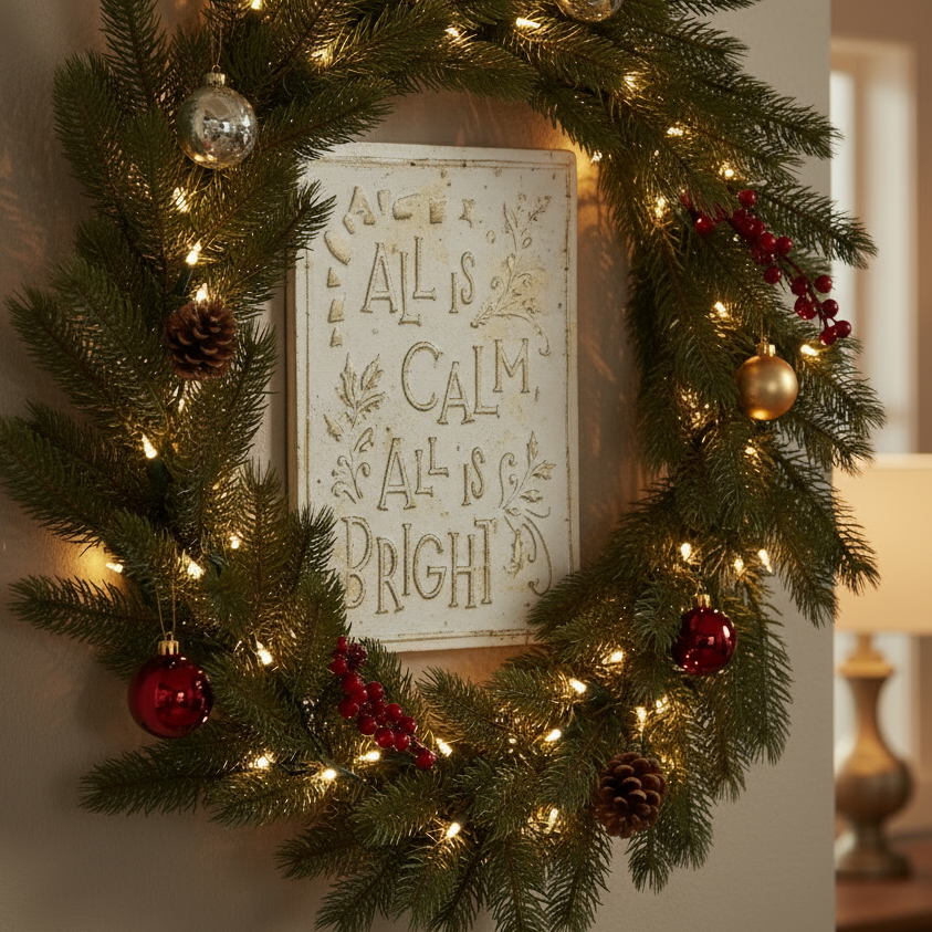 Cream and Gold Aged Christmas Sign Assorted