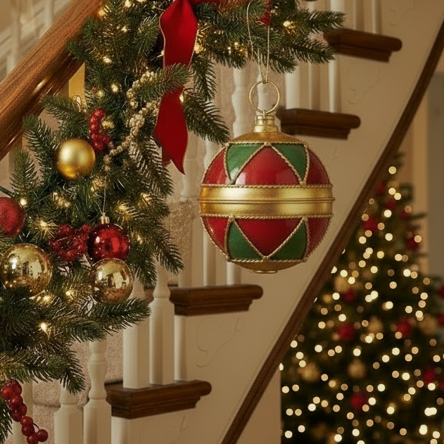 Red, Green and Gold Pattern Oversized Christmas Bauble