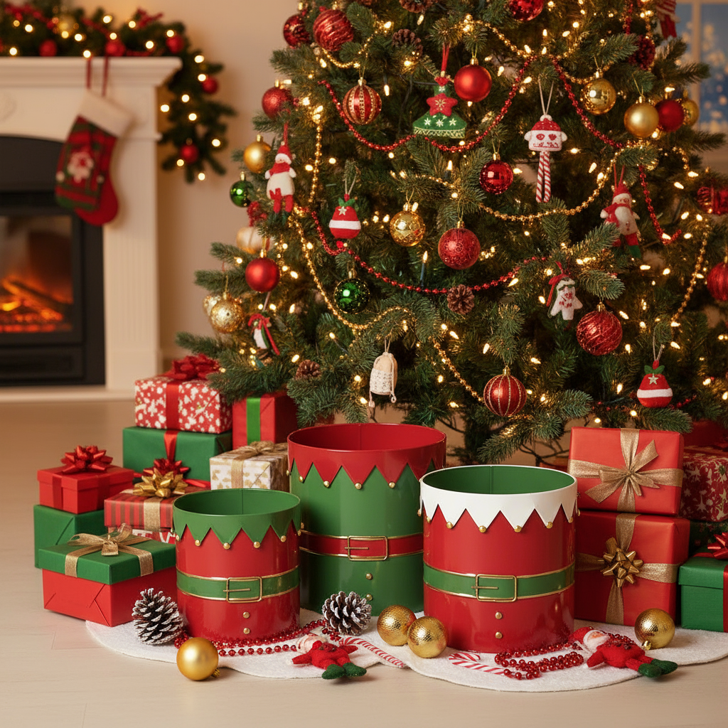 Set of 3 Elf Outfit Metal Christmas Containers