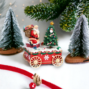 Musical Santa With Tree on Cart Christmas Music Box