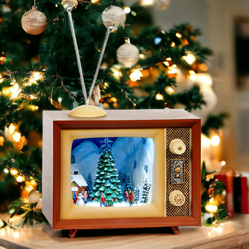 Christmas LED Lit Musical Tree Scene TV Music Box